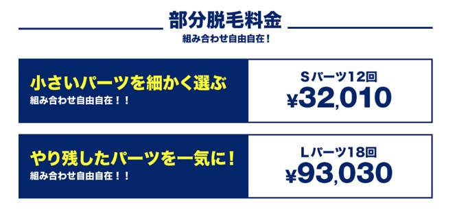 ストラッシュのパーツ脱毛料金表